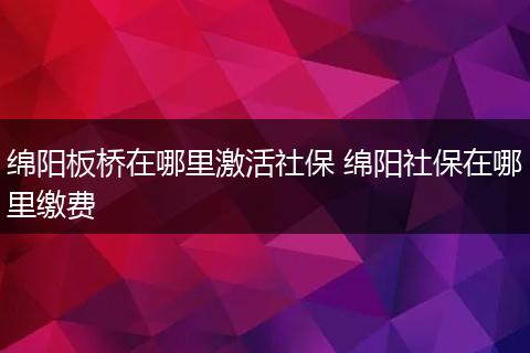 绵阳板桥在哪里激活社保 绵阳社保在哪里缴费