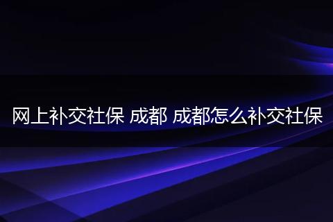 网上补交社保 成都 成都怎么补交社保