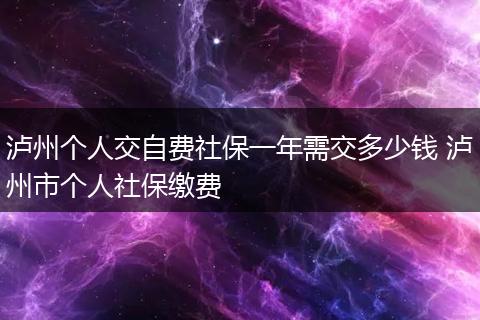 泸州个人交自费社保一年需交多少钱 泸州市个人社保缴费
