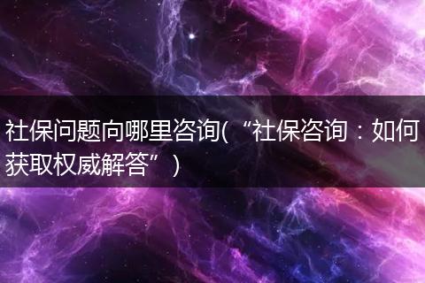 社保问题向哪里咨询(“社保咨询：如何获取权威解答”)