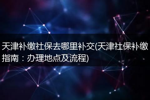 天津补缴社保去哪里补交(天津社保补缴指南：办理地点及流程)