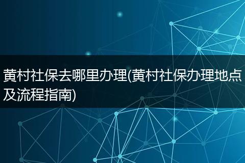 黄村社保去哪里办理(黄村社保办理地点及流程指南)