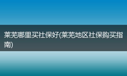 莱芜哪里买社保好(莱芜地区社保购买指南)