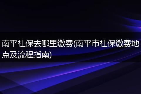 南平社保去哪里缴费(南平市社保缴费地点及流程指南)