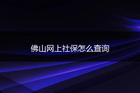 佛山网上社保怎么查询