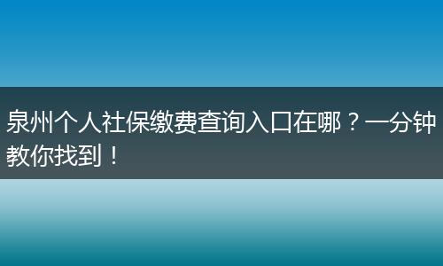 泉州个人社保缴费查询入口在哪？一分钟教你找到！