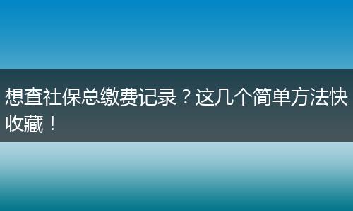 想查社保总缴费记录？这几个简单方法快收藏！