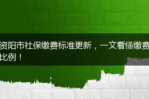 资阳市社保缴费标准更新，一文看懂缴费比例！