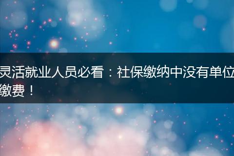 灵活就业人员必看：社保缴纳中没有单位缴费！