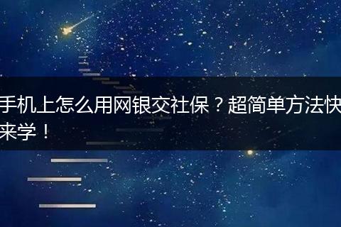 手机上怎么用网银交社保？超简单方法快来学！