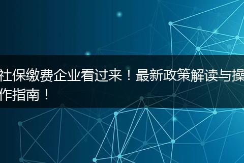 社保缴费企业看过来！最新政策解读与操作指南！