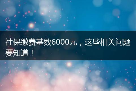 社保缴费基数6000元，这些相关问题要知道！
