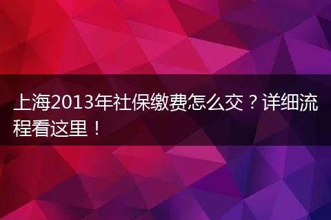 上海2013年社保缴费怎么交？详细流程看这里！
