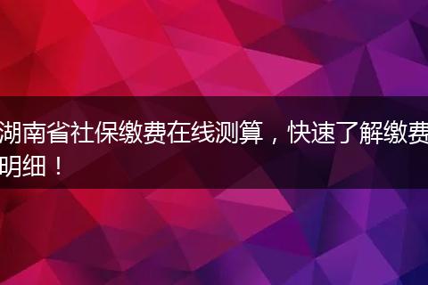 湖南省社保缴费在线测算，快速了解缴费明细！