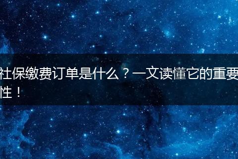 社保缴费订单是什么？一文读懂它的重要性！