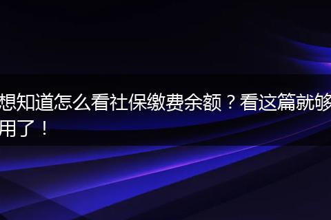 想知道怎么看社保缴费余额？看这篇就够用了！