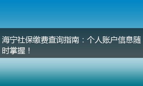 海宁社保缴费查询指南：个人账户信息随时掌握！