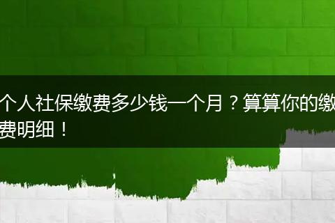 个人社保缴费多少钱一个月？算算你的缴费明细！