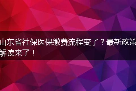 山东省社保医保缴费流程变了？最新政策解读来了！