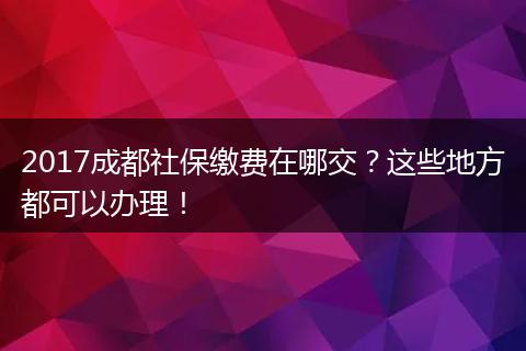 2017成都社保缴费在哪交？这些地方都可以办理！