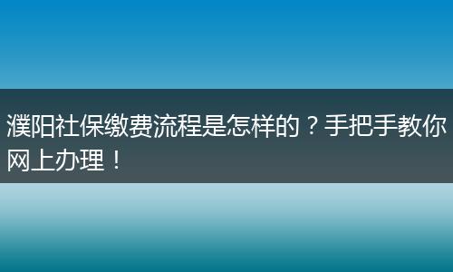 濮阳社保缴费流程是怎样的？手把手教你网上办理！