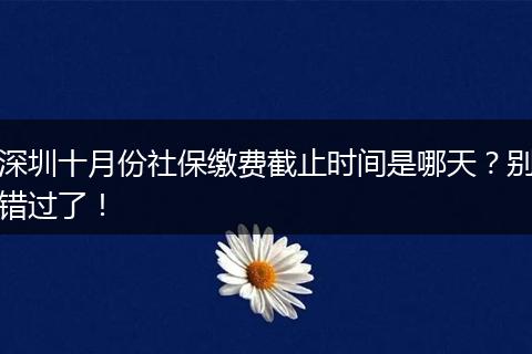 深圳十月份社保缴费截止时间是哪天？别错过了！