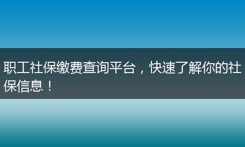 职工社保缴费查询平台，快速了解你的社保信息！