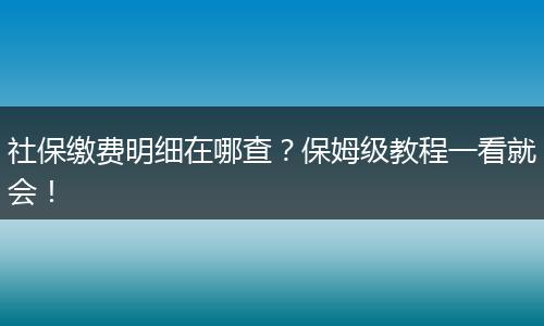社保缴费明细在哪查？保姆级教程一看就会！