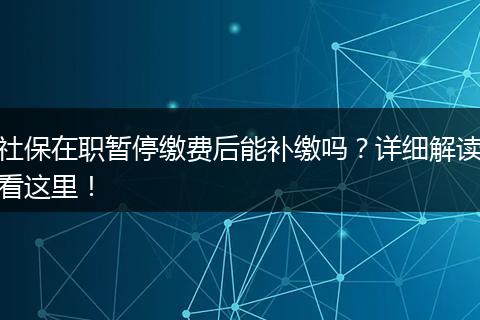 社保在职暂停缴费后能补缴吗？详细解读看这里！