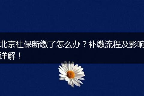 北京社保断缴了怎么办？补缴流程及影响详解！