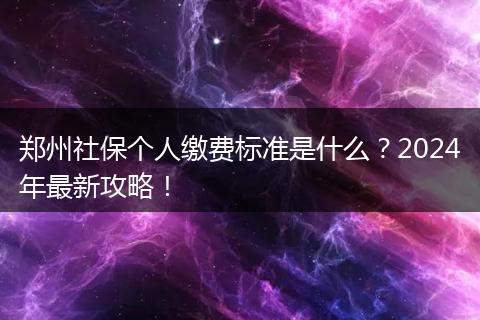 郑州社保个人缴费标准是什么？2024年最新攻略！