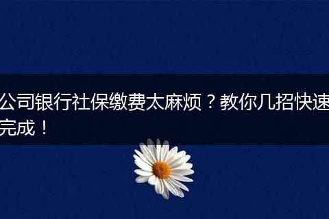 公司银行社保缴费太麻烦？教你几招快速完成！