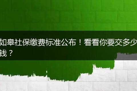 如皋社保缴费标准公布！看看你要交多少钱？