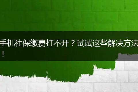 手机社保缴费打不开？试试这些解决方法！