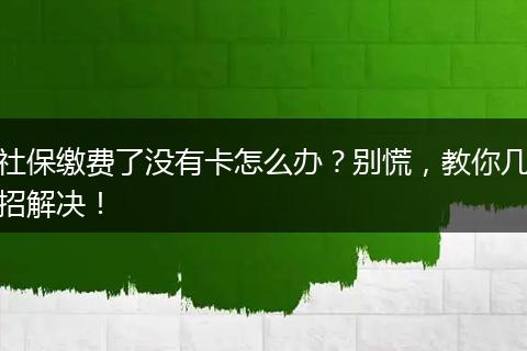 社保缴费了没有卡怎么办？别慌，教你几招解决！