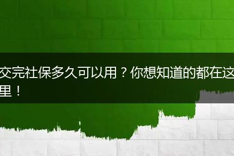 交完社保多久可以用？你想知道的都在这里！