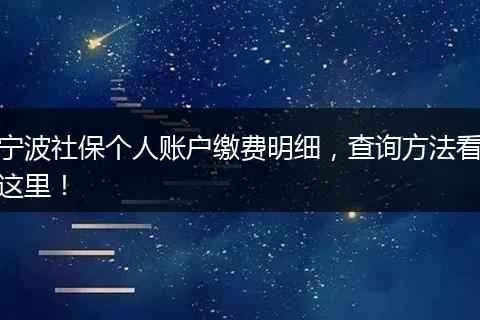 宁波社保个人账户缴费明细，查询方法看这里！