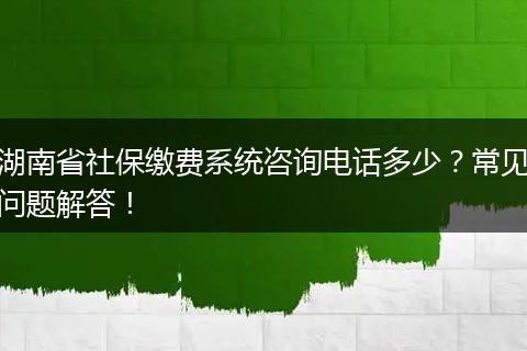 湖南省社保缴费系统咨询电话多少？常见问题解答！