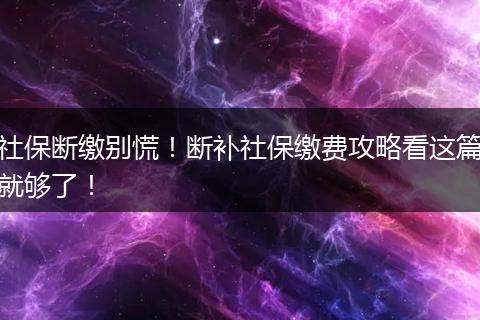 社保断缴别慌！断补社保缴费攻略看这篇就够了！