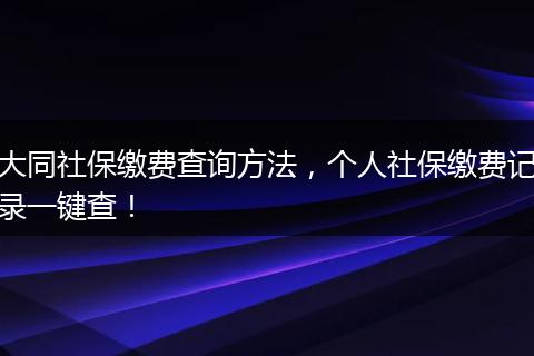 大同社保缴费查询方法，个人社保缴费记录一键查！