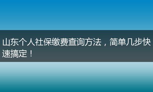 山东个人社保缴费查询方法，简单几步快速搞定！