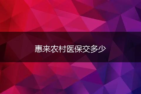 惠来农村医保交多少