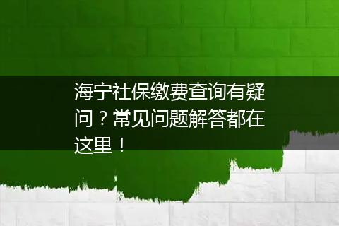 海宁社保缴费查询有疑问？常见问题解答都在这里！