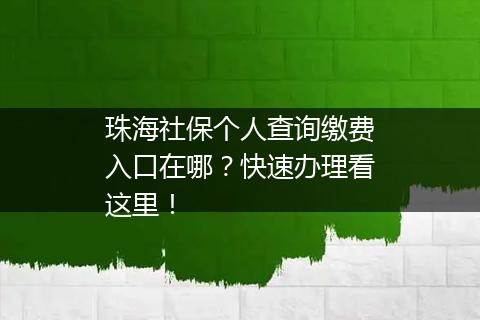 珠海社保个人查询缴费入口在哪？快速办理看这里！