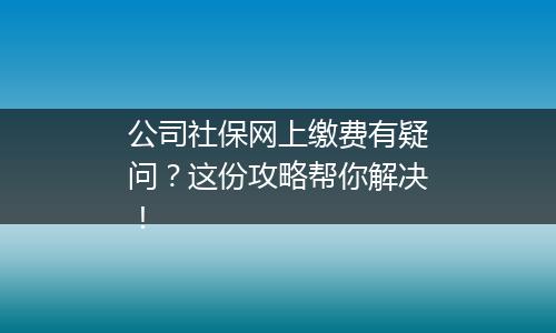 公司社保网上缴费有疑问？这份攻略帮你解决！