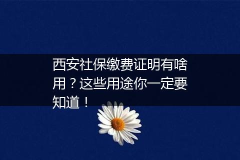 西安社保缴费证明有啥用？这些用途你一定要知道！