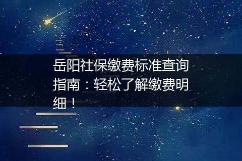 岳阳社保缴费标准查询指南：轻松了解缴费明细！