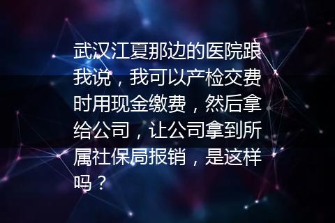 武汉江夏那边的医院跟我说，我可以产检交费时用现金缴费，然后拿给公司，让公司拿到所属社保局报销，是这样吗？