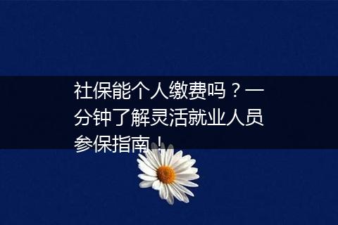 社保能个人缴费吗？一分钟了解灵活就业人员参保指南！