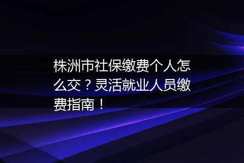 株洲市社保缴费个人怎么交？灵活就业人员缴费指南！